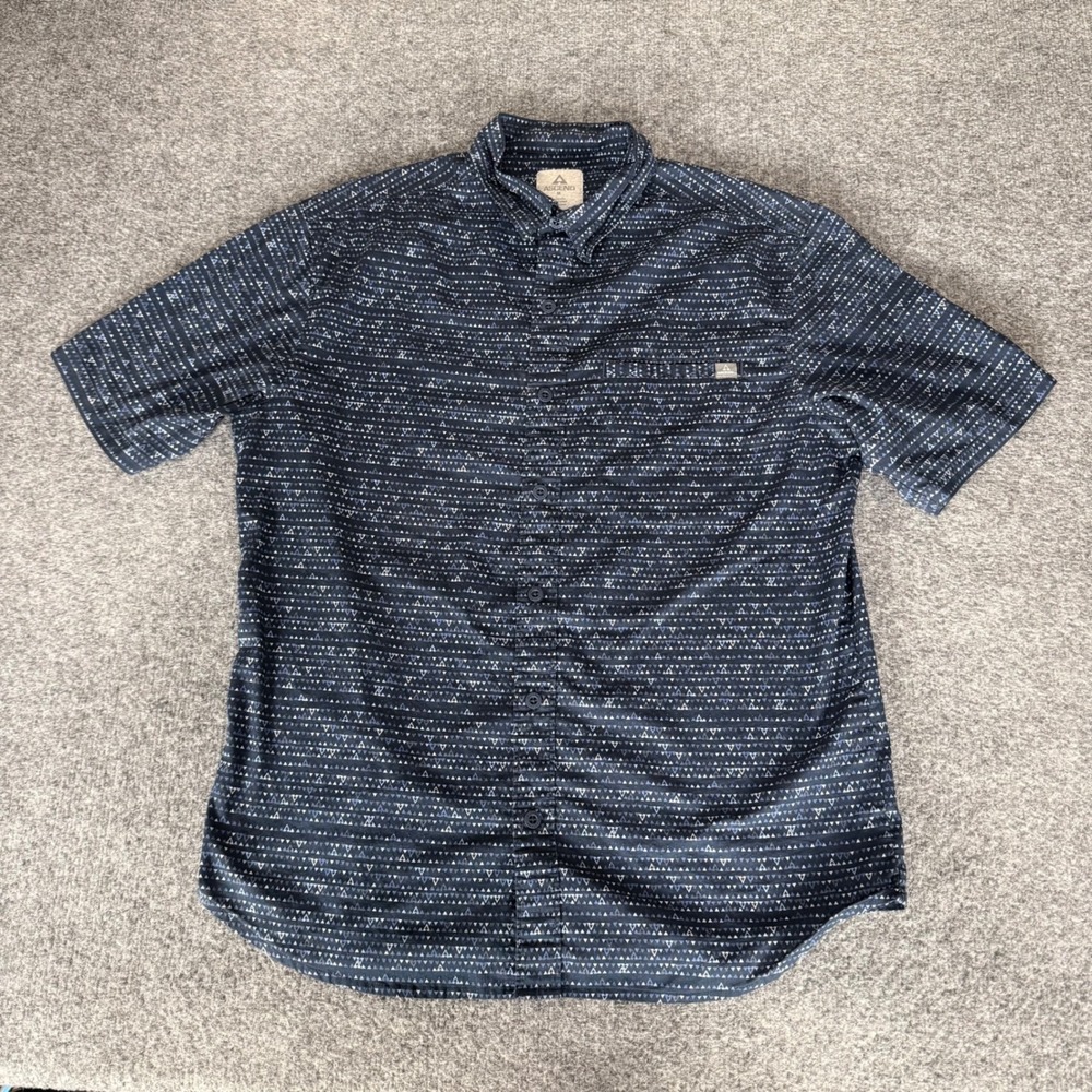 Ascend Mens Blue Geometric Triangle‎ Print Short Sleeve Button Down Shirt Medium